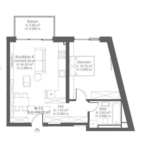 Apartament cu 2 camere în Cetății