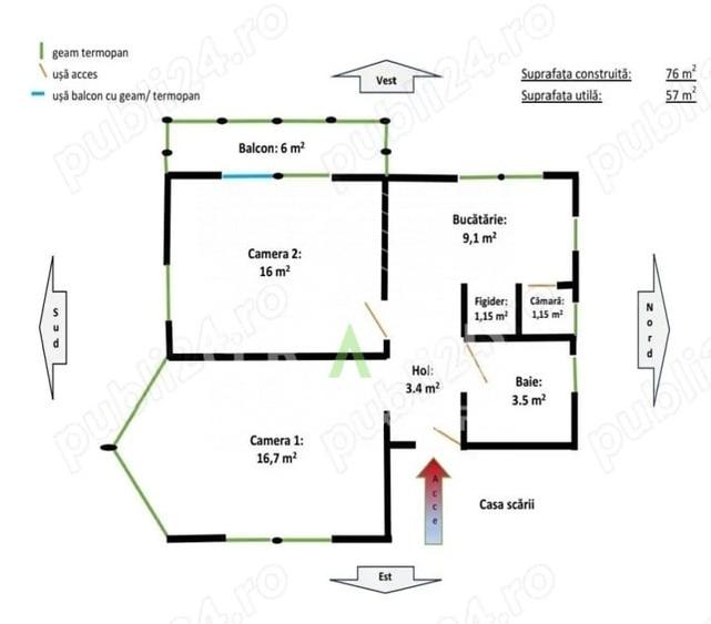 Apartament cu 2 camere decomandat, mobilat în Bulgaria