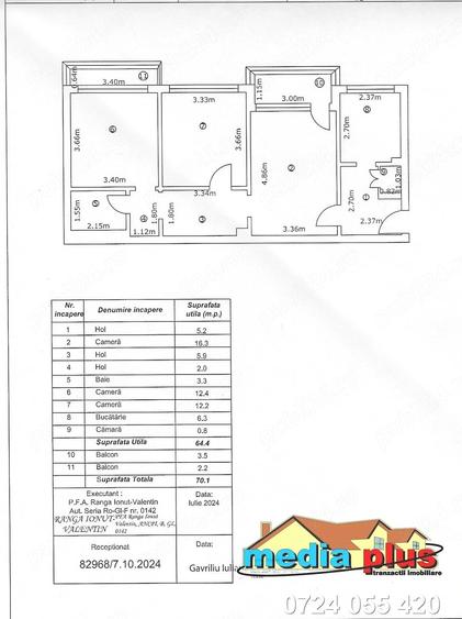Apartament 3 camere de vanzare Micro 16 suprfata?a totala 70 mp, pre? 57.000 - 4