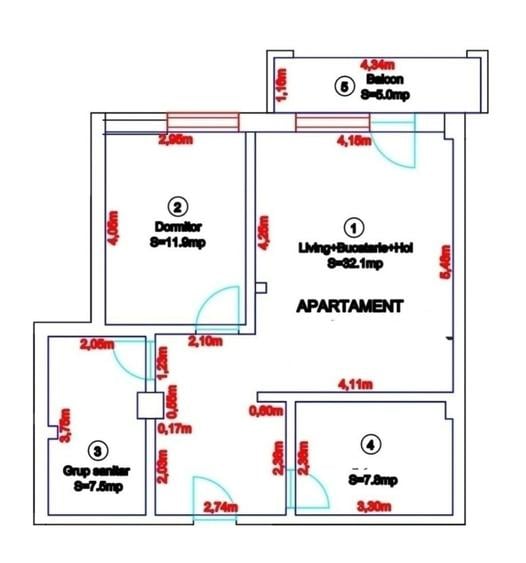 Apartament cu 2 camere decomandat în Central