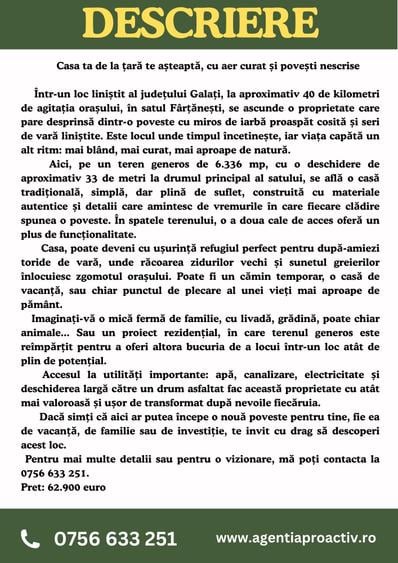 Casă individuală cu 3 camere cu Teren 6336 Mp în Nord