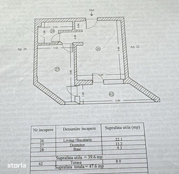 Apartament cu 2 camere în Nord