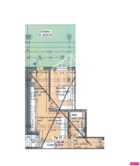Apartament 2 camere - 46,20 mp. si gradina mp - Loc de parcare - 3