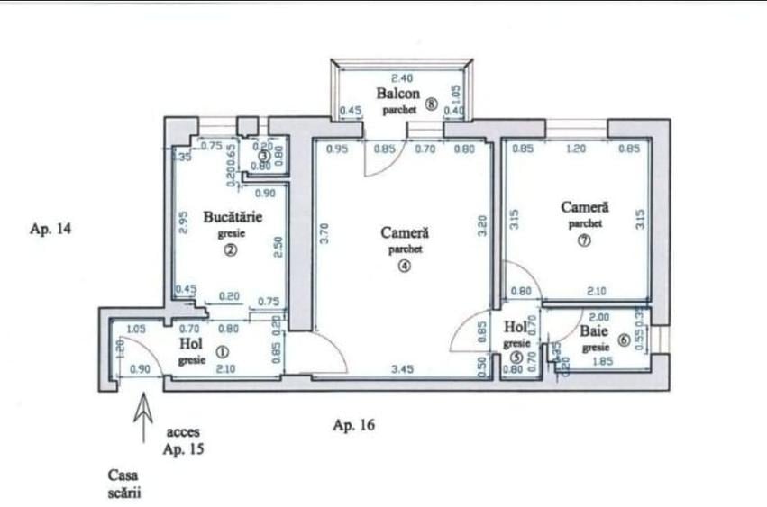 Apartament cu 2 camere semidecomandat în Dârste