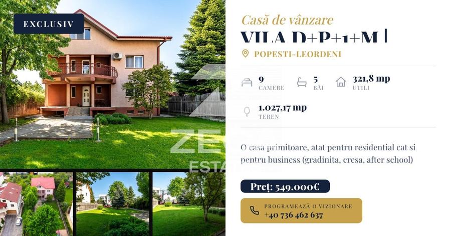 Casă individuală cu 9 camere cu Canalizare în Popești-Leordeni