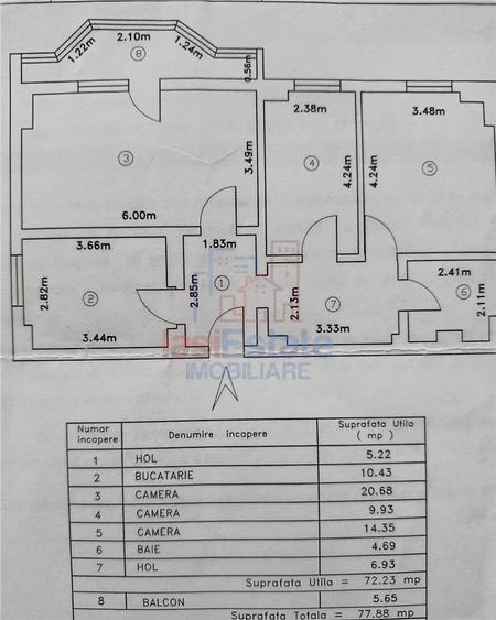 Apartament cu 3 camere decomandat în Filiași