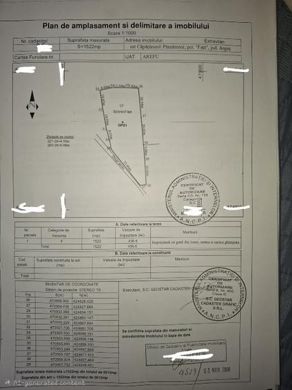 Teren Construcții extravilan de 1522 mp, în Arefu