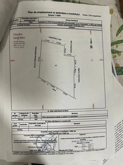 Teren de 5300 mp, în Merișani