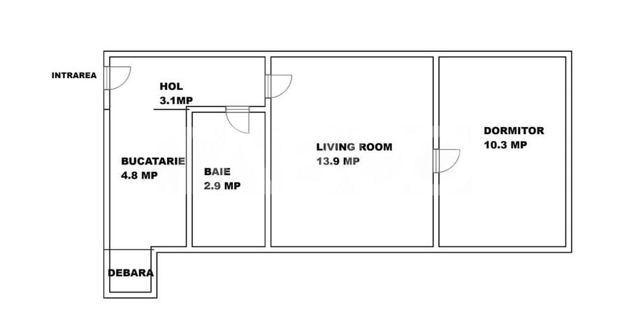 Apartament cu 2 camere nedecomandat în Mihai Viteazul