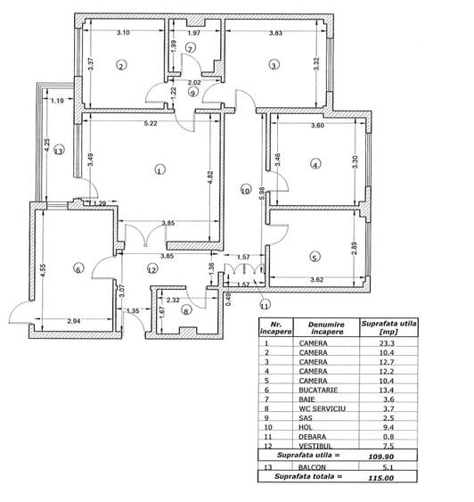 Apartament cu 5 camere decomandat în Est