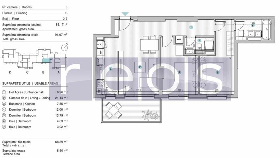 VANZARE APARTAMENT 3 CAMERE | STRAULESTI | 67MP | TERASA | COMPLEX NOU - 1