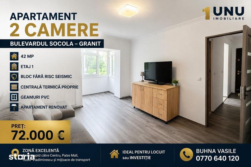 Apartament cu 2 camere în Socola