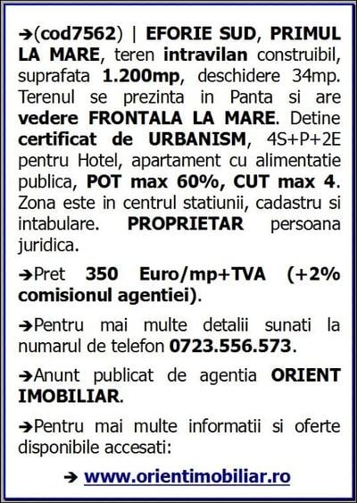 Teren Construcții intravilan de 1200 mp, în Central