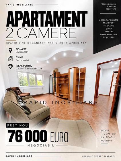 Apartament cu 2 camere decomandat în Siderurgiștilor