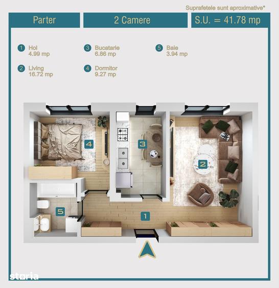 Apartament cu 2 camere în Chiajna