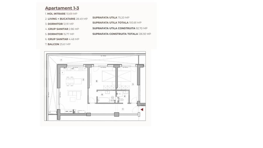 Apartament open space 3 camere 100.81 mp în ansamblu cu 0% Comision la Achiziție - 2