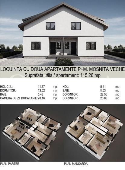 Duplex cu 4 camere cu Canalizare în Moșnița Veche