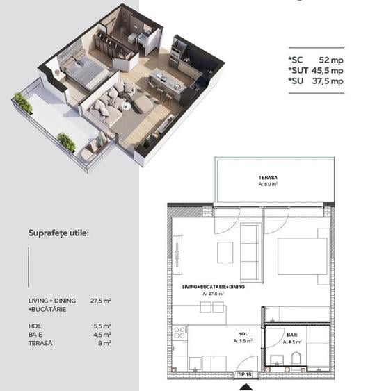Apartament cu 2 camere semidecomandat în Aviației