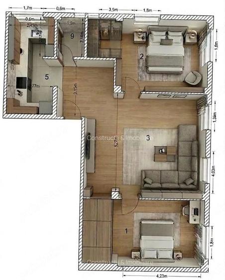 Apartament cu 3 camere decomandat în Central