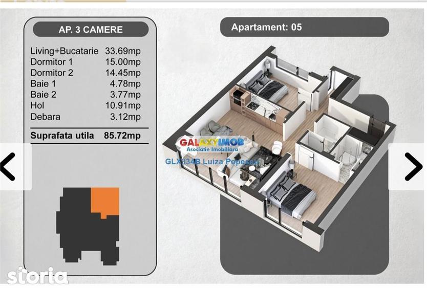 Apartament cu 3 camere în 13 Septembrie