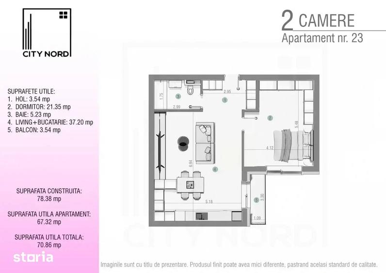 Apartament cu 2 camere în Nord
