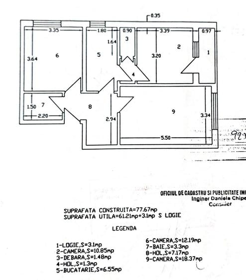 Apartament cu 3 camere decomandat în Sud