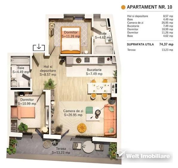 Apartament cu 3 camere semidecomandat în Central