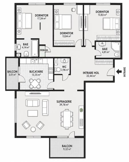 Apartament cu 4 camere decomandat în Barbu Văcărescu