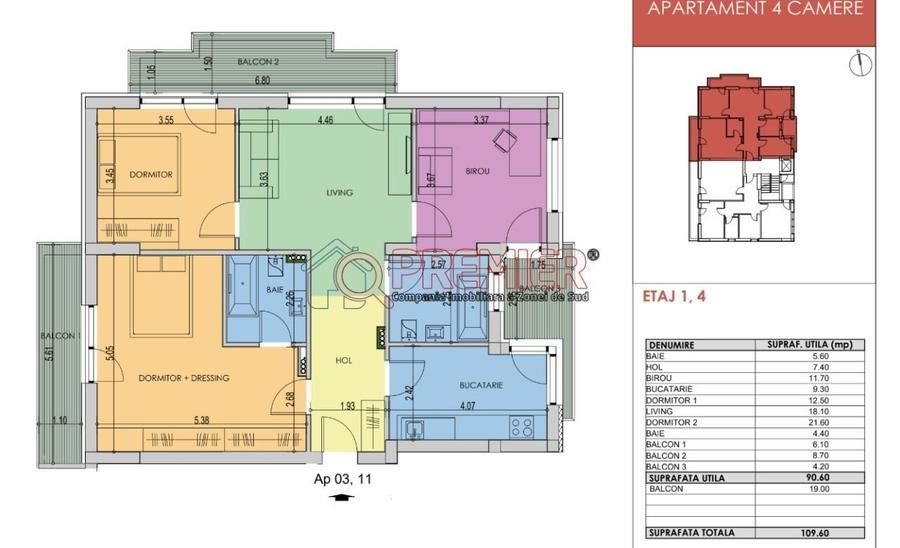 Apartament cu 4 camere decomandat în Central