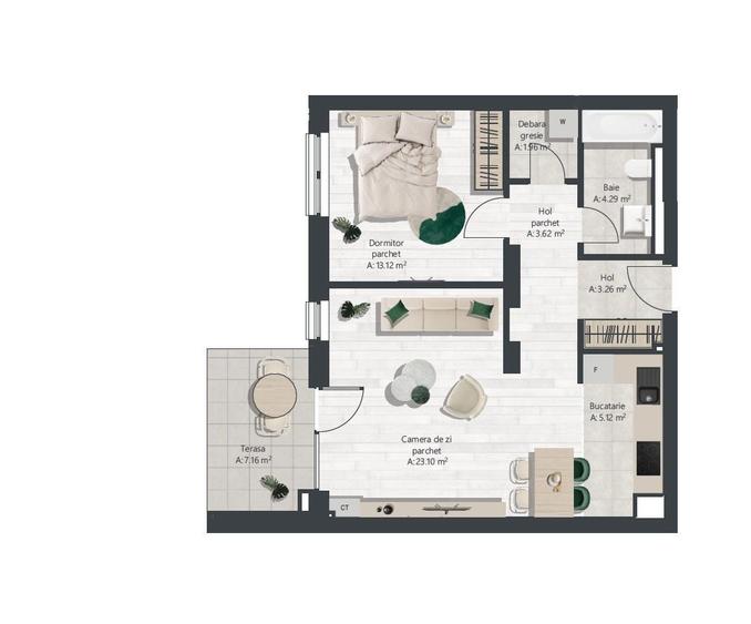 Apartament cu 2 camere în Lipovei