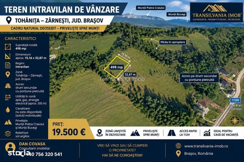 Teren Intravilan De Vanzare Tohanita, Zarnesti 498 Mp