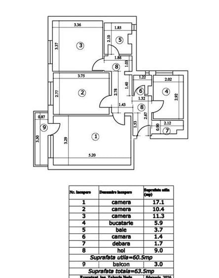 Apartament cu 3 camere decomandat în Tineretului