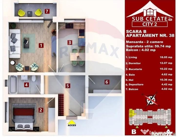 Apartament cu 2 camere decomandat în Sânpetru