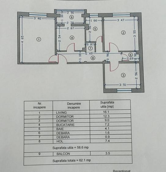 Apartament cu 3 camere decomandat în Central