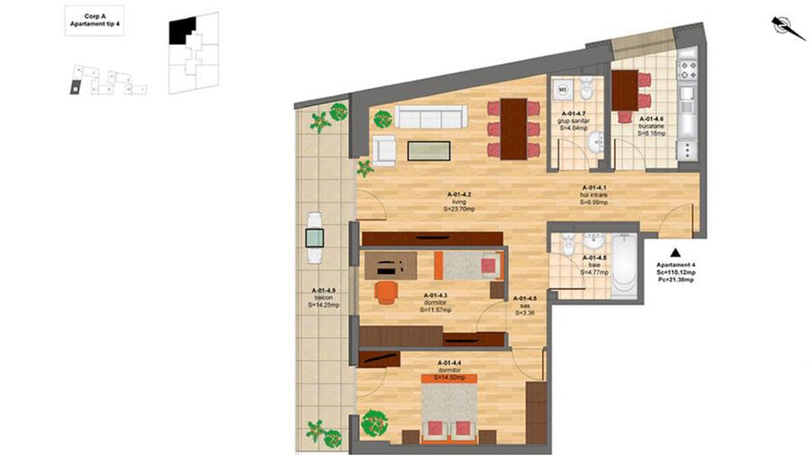 Apartament cu 3 camere semidecomandat, mobilat în Doamna Ghica