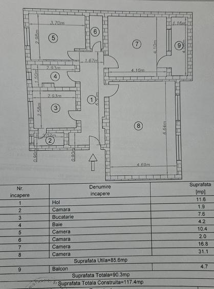 Apartament cu 3 camere decomandat în Central