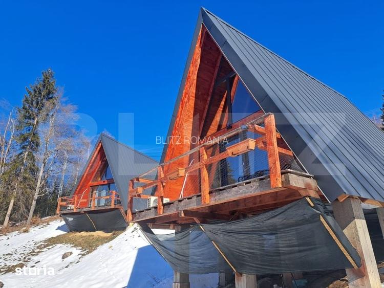 Oportunitate de investitie 3 Cabane A-Frame la cheie in Moieciu