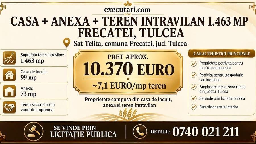 Casă individuală cu 3 camere cu Teren 1463 Mp în Telița