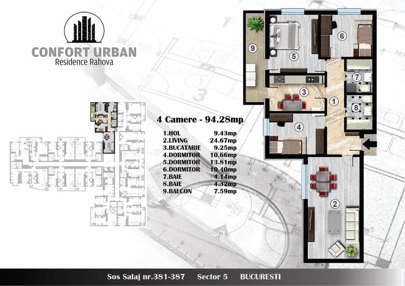 Apartament cu 4 camere decomandat, mobilat în Rahova