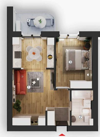 Apartament cu 2 camere decomandat în Titan
