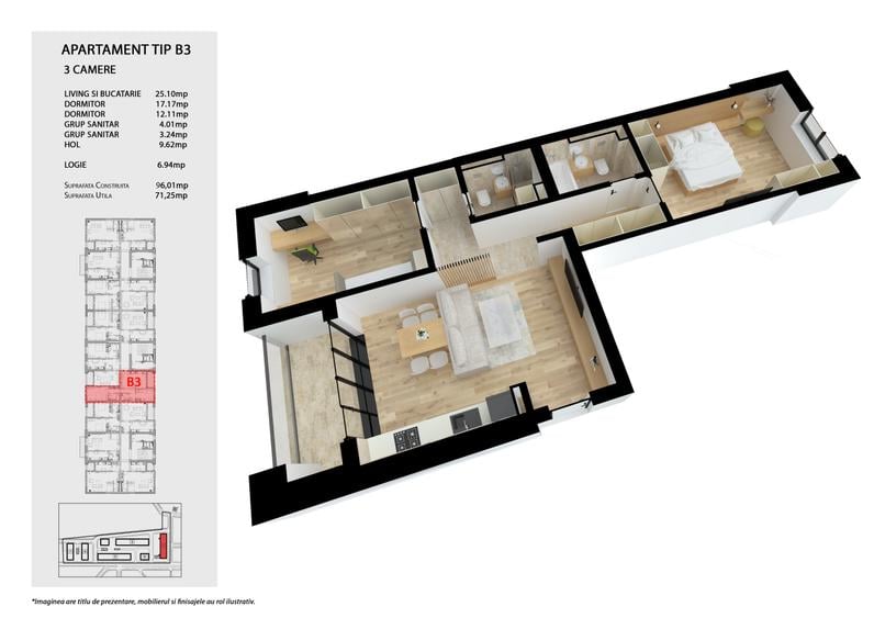 Apartament cu 3 camere semidecomandat în Ghencea