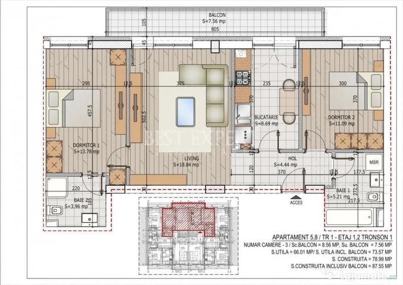 Apartament cu 3 camere decomandat în Titan