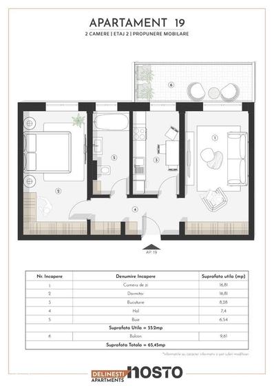 Apartament cu 2 camere decomandat în Plopi