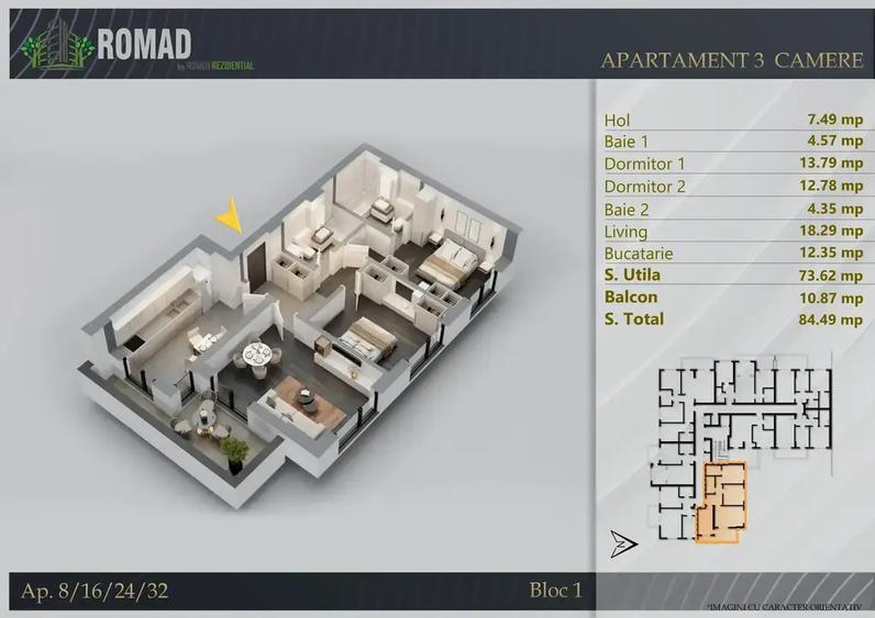 Apartament cu 3 camere decomandat în Theodor Pallady