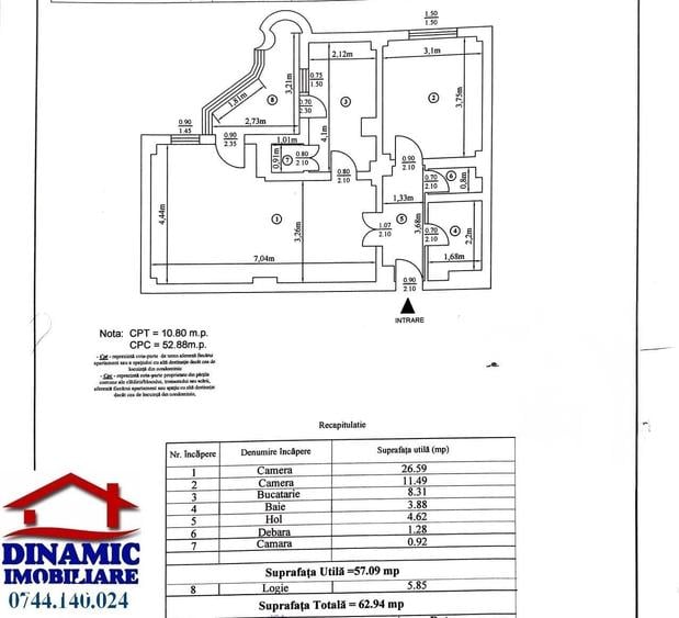 Apartament cu 2 camere decomandat în Central