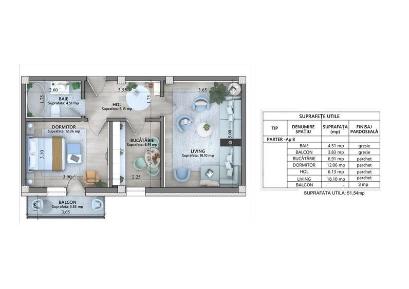 Apartament cu 2 camere în Lunca Cetățuii