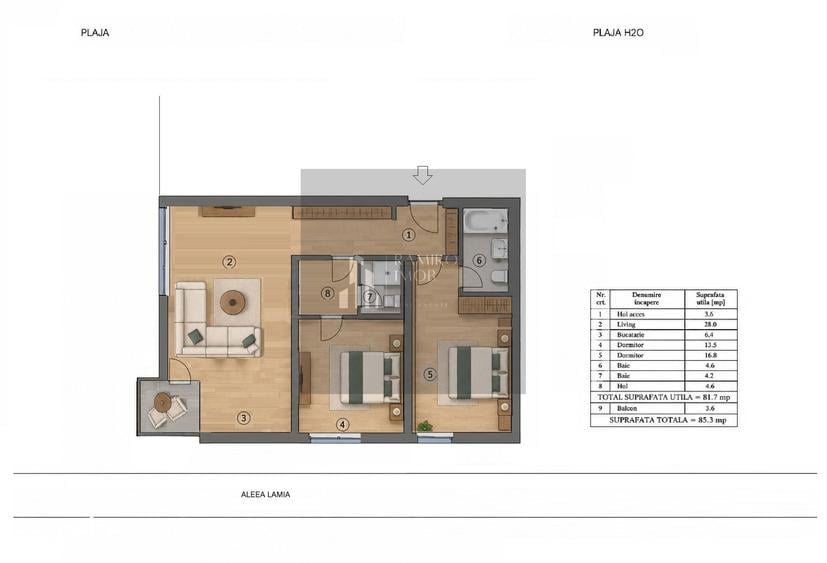 Apartament cu 3 camere în Nord