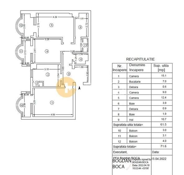 Apartament cu 3 camere, mobilat în Central