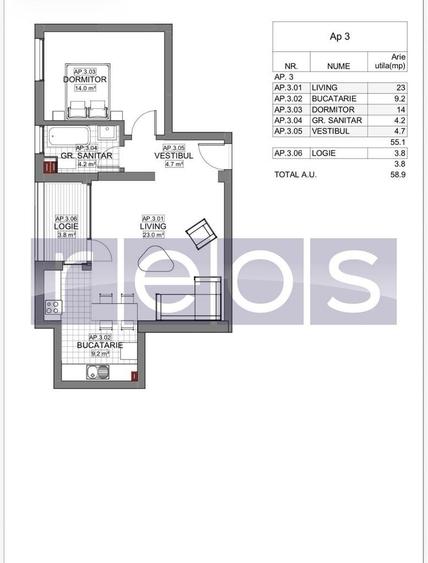 Apartament cu 2 camere în Lizeanu