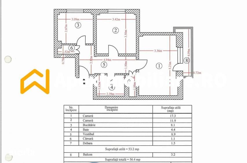 Apartament cu 2 camere decomandat, mobilat în Tineretului